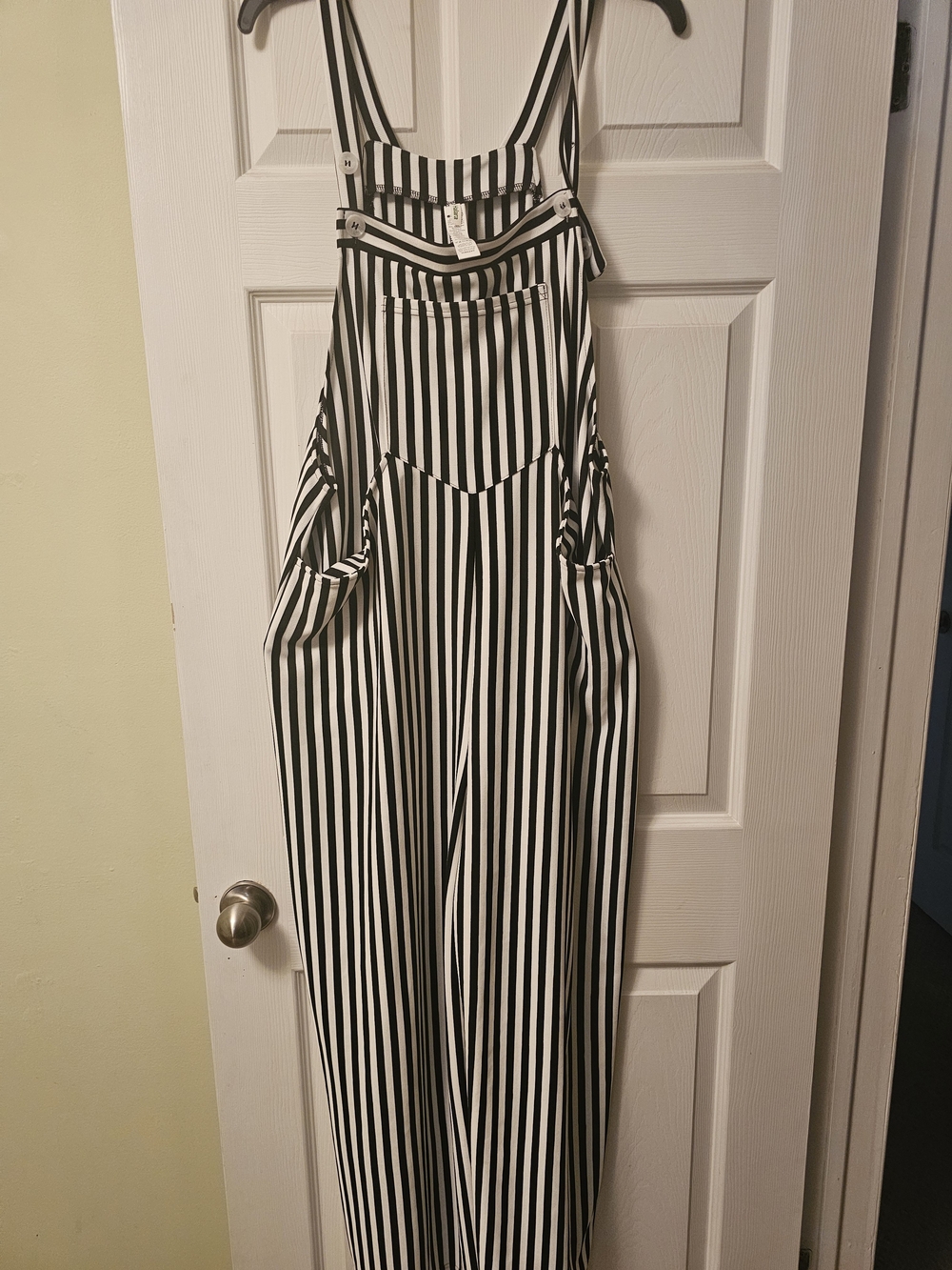HALARA Black & White Vertical-Stripe Wide-Leg Jumpsuit with Adjustable Straps